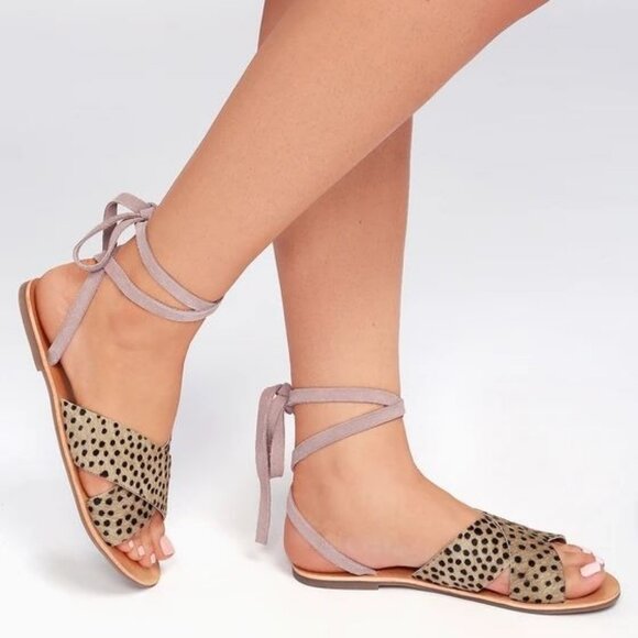 REVOLVE URGE Cheetah Print Ankle Wrap Pony Hair Flat Sandals 7.5 38 Animal Print - Picture 2 of 12